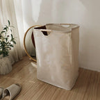 Japanese Style Cotton Linen Laundry Basket Foldable Fabric Storage Hamper with Handles for Bedroom | Bathroom and Laundry Room