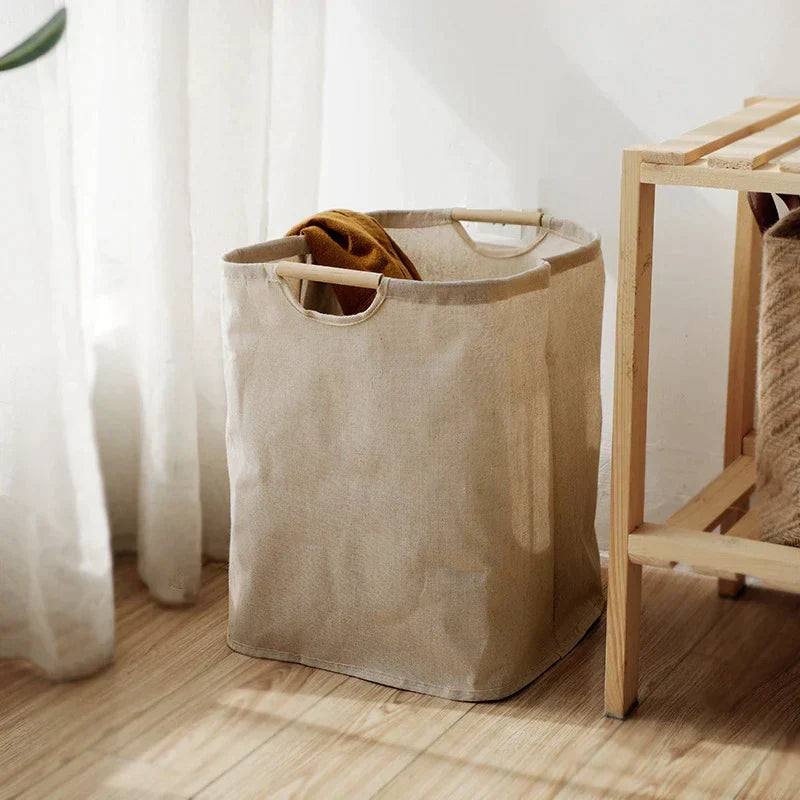 Japanese Style Cotton Linen Laundry Basket Foldable Fabric Storage Hamper with Handles for Bedroom | Bathroom and Laundry Room