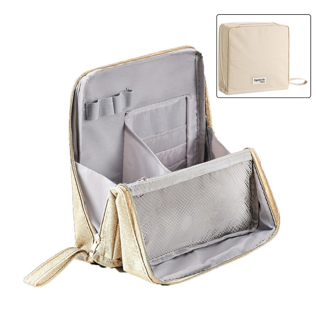 Travel Makeup Bag Structured Waterproof Cosmetic Organiser with Brush Cover and Padded Compartments for Vanity | Suitcase and Weekend Trips