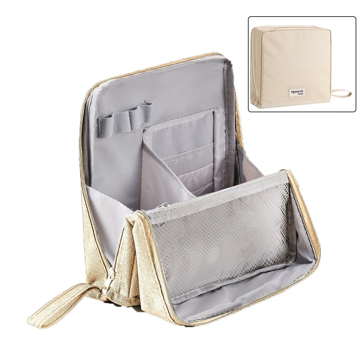 Travel Makeup Bag Structured Waterproof Cosmetic Organiser with Brush Cover and Padded Compartments for Vanity | Suitcase and Weekend Trips