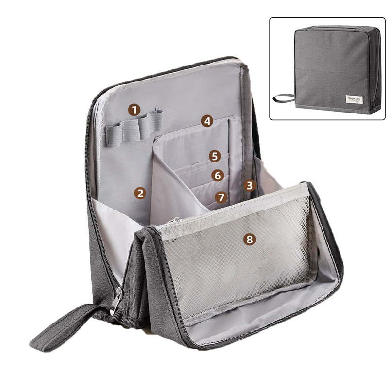 Travel Makeup Bag Structured Waterproof Cosmetic Organiser with Brush Cover and Padded Compartments for Vanity | Suitcase and Weekend Trips