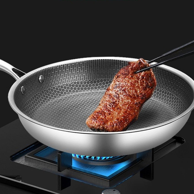 Stainless Steel Frying Pan Non-Stick Honeycomb Pixel Surface Induction Compatible Skillet for Gas | Ceramic and Electric Cooktops