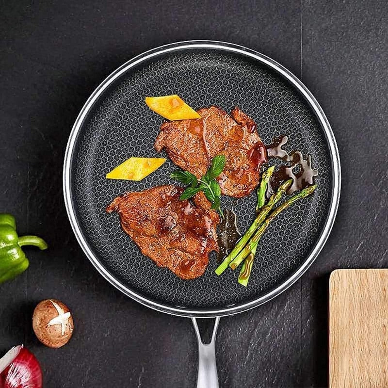 Stainless Steel Frying Pan Non-Stick Honeycomb Pixel Surface Induction Compatible Skillet for Gas | Ceramic and Electric Cooktops