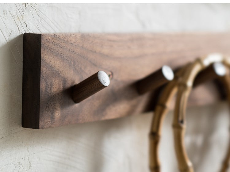 Wooden Coat Rack Wall Mounted Handmade Japandi Minimalist Solid Wood Hook Rail for Hallway | Bedroom and Living Room