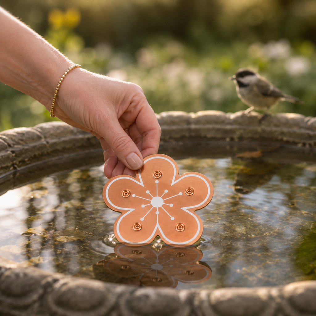 Copper Bird Bath Purifier Disc Floating Flower Algae Control Water Cleaner for Bird Baths | Fountains and Garden Water Features