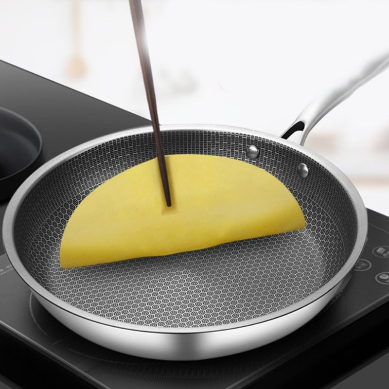 Stainless Steel Frying Pan Non-Stick Honeycomb Pixel Surface Induction Compatible Skillet for Gas | Ceramic and Electric Cooktops