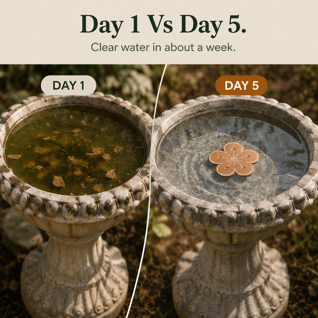 Copper Bird Bath Purifier Disc Floating Flower Algae Control Water Cleaner for Bird Baths | Fountains and Garden Water Features