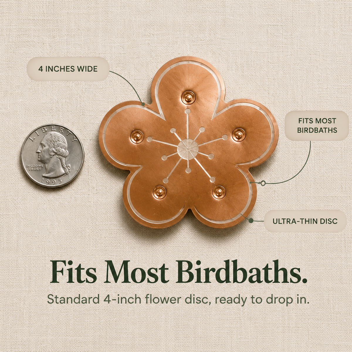 Copper Bird Bath Purifier Disc Floating Flower Algae Control Water Cleaner for Bird Baths | Fountains and Garden Water Features