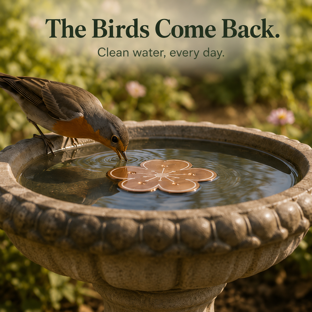 Copper Bird Bath Purifier Disc Floating Flower Algae Control Water Cleaner for Bird Baths | Fountains and Garden Water Features