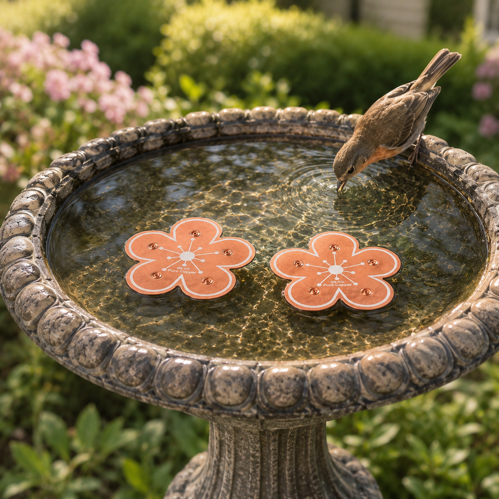 Copper Bird Bath Purifier Disc Floating Flower Algae Control Water Cleaner for Bird Baths | Fountains and Garden Water Features