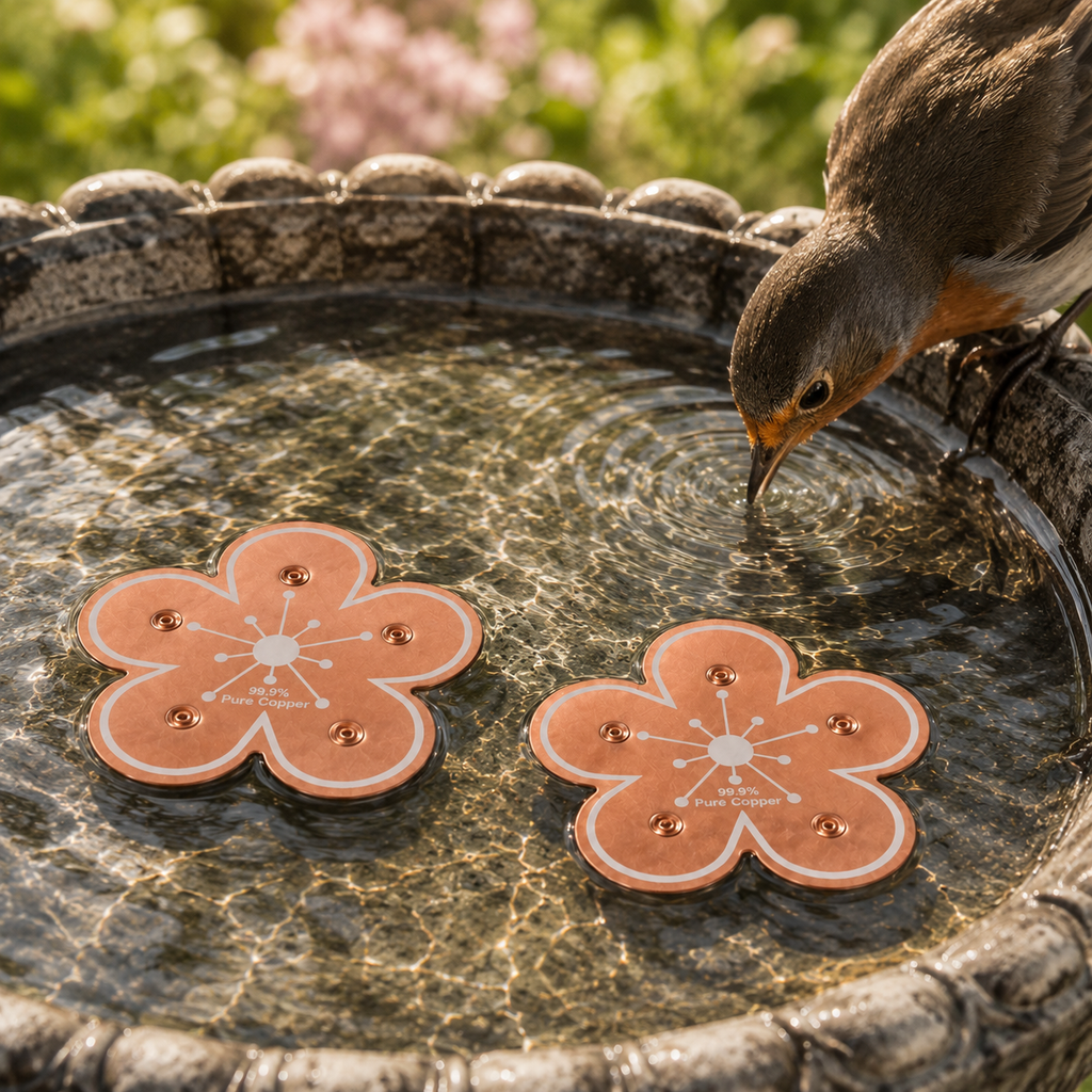 Copper Bird Bath Purifier Disc Floating Flower Algae Control Water Cleaner for Bird Baths | Fountains and Garden Water Features