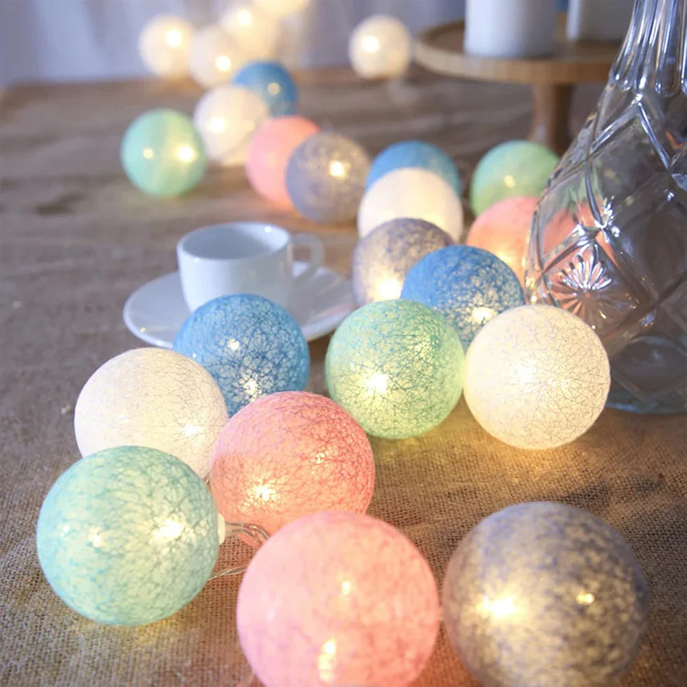 Cotton Ball String Lights LED Fairy Light Garland USB or Battery Powered Warm Glow for Bedroom | Nursery and Party Decoration