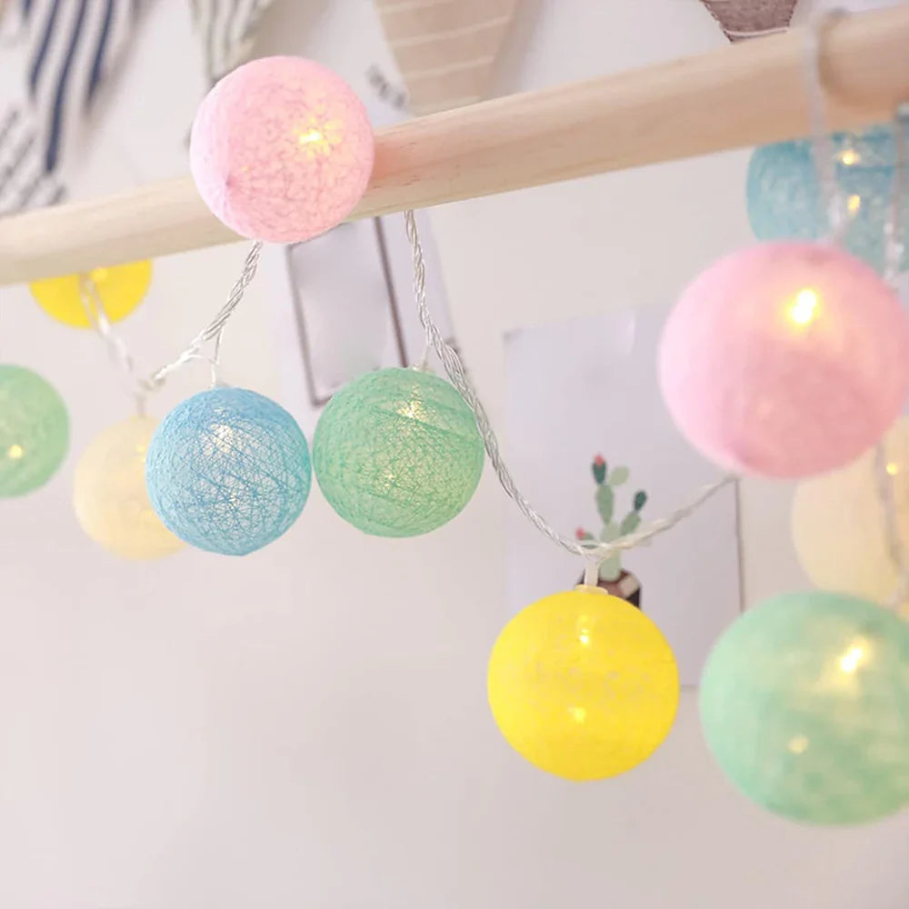 Cotton Ball String Lights LED Fairy Light Garland USB or Battery Powered Warm Glow for Bedroom | Nursery and Party Decoration