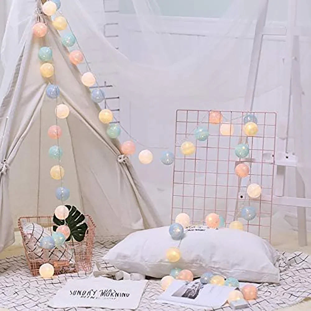 Cotton Ball String Lights LED Fairy Light Garland USB or Battery Powered Warm Glow for Bedroom | Nursery and Party Decoration