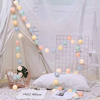 Cotton Ball String Lights LED Fairy Light Garland USB or Battery Powered Warm Glow for Bedroom | Nursery and Party Decoration