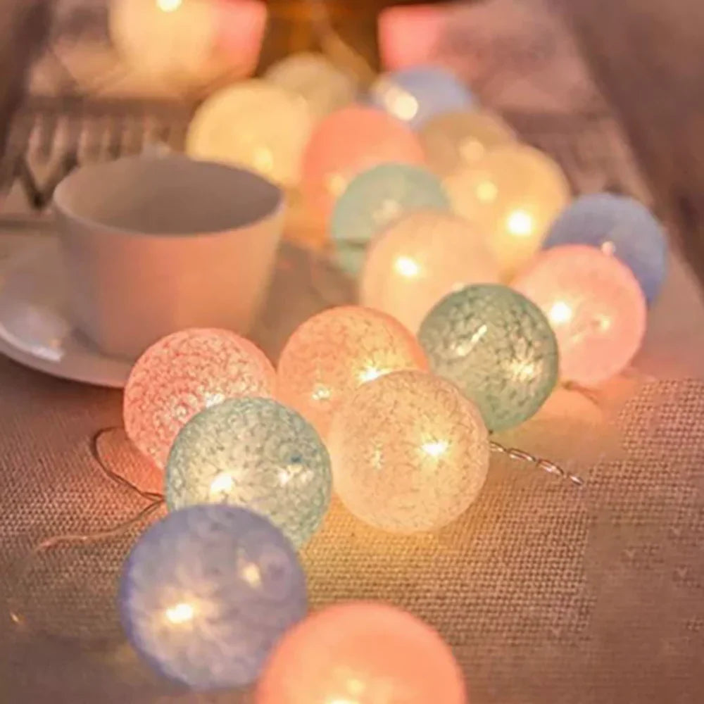 Cotton Ball String Lights LED Fairy Light Garland USB or Battery Powered Warm Glow for Bedroom | Nursery and Party Decoration