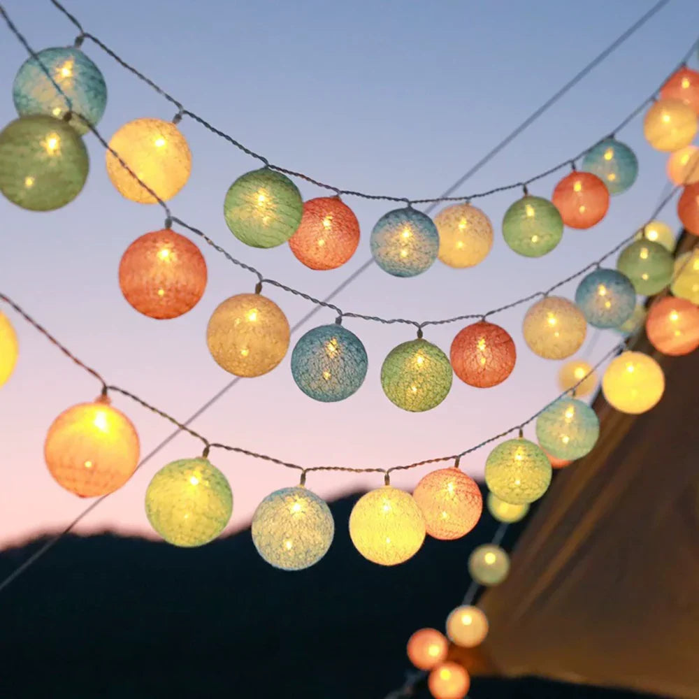 Cotton Ball String Lights LED Fairy Light Garland USB or Battery Powered Warm Glow for Bedroom | Nursery and Party Decoration