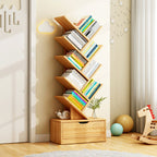 Contemporary Tiered Wooden Bookshelf Narrow Open Display Shelf Eco-Friendly Board Storage Rack for Home Office | Living Room and Bedroom