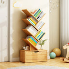Contemporary Tiered Wooden Bookshelf Narrow Open Display Shelf Eco-Friendly Board Storage Rack for Home Office | Living Room and Bedroom