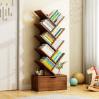 Contemporary Tiered Wooden Bookshelf Narrow Open Display Shelf Eco-Friendly Board Storage Rack for Home Office | Living Room and Bedroom