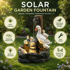 Solar Garden Fountain Birdbath Outdoor Water Feature with LED Light | Duck and Squirrel Ornament for Patio | Balcony and Garden