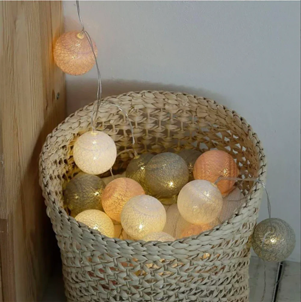 Cotton Ball String Lights LED Fairy Light Garland USB or Battery Powered Warm Glow for Bedroom | Nursery and Party Decoration