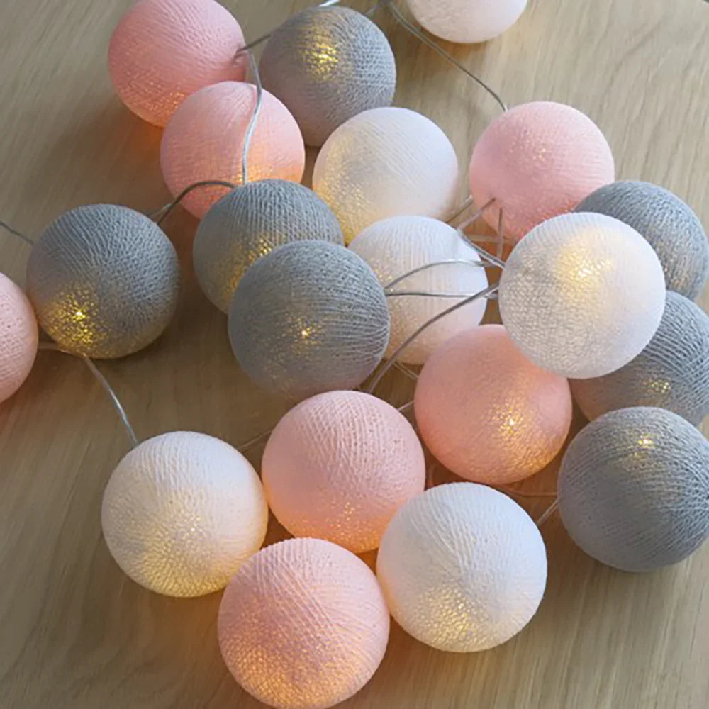 Cotton Ball String Lights LED Fairy Light Garland USB or Battery Powered Warm Glow for Bedroom | Nursery and Party Decoration
