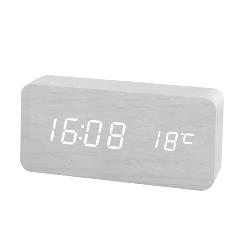 Digital Alarm Clock Wooden LED Display Silent Bedside Clock Modern Design for Bedroom | Office and Nightstand