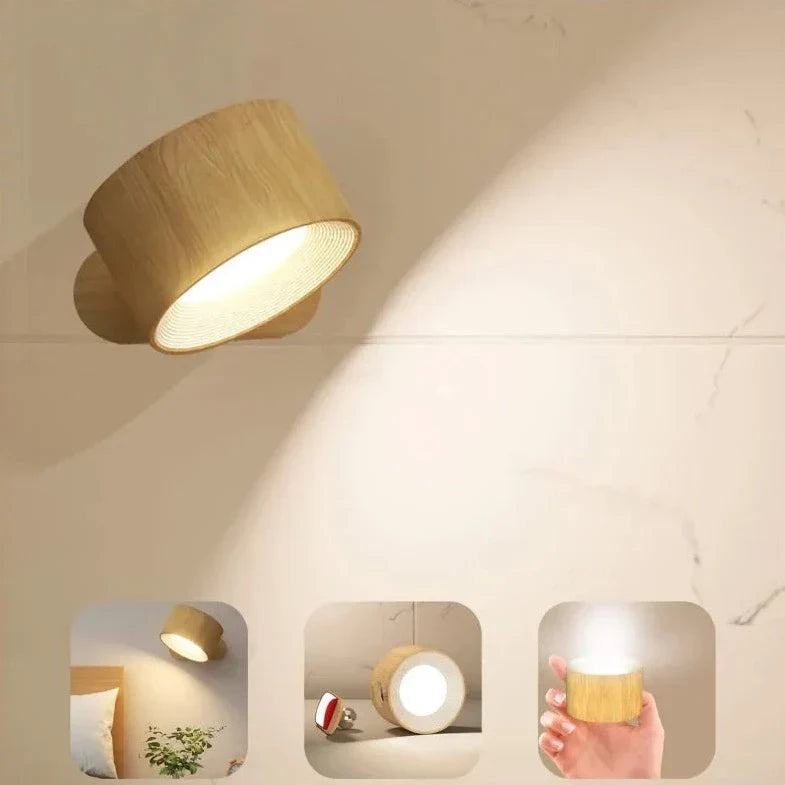 Cordless Wall Light Rechargeable Dimmable LED Reading Lamp Rotating Head Magnetic No-Drill Mount for Bedside | Hallway and Living Room