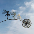 Fairy Garden Stake Sculpture Metal Dandelion Lawn Ornament Weather Resistant Outdoor Decoration for Flower Beds | Garden and Patio