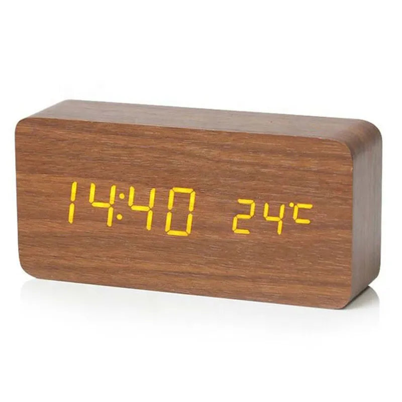 Digital Alarm Clock Wooden LED Display Silent Bedside Clock Modern Design for Bedroom | Office and Nightstand