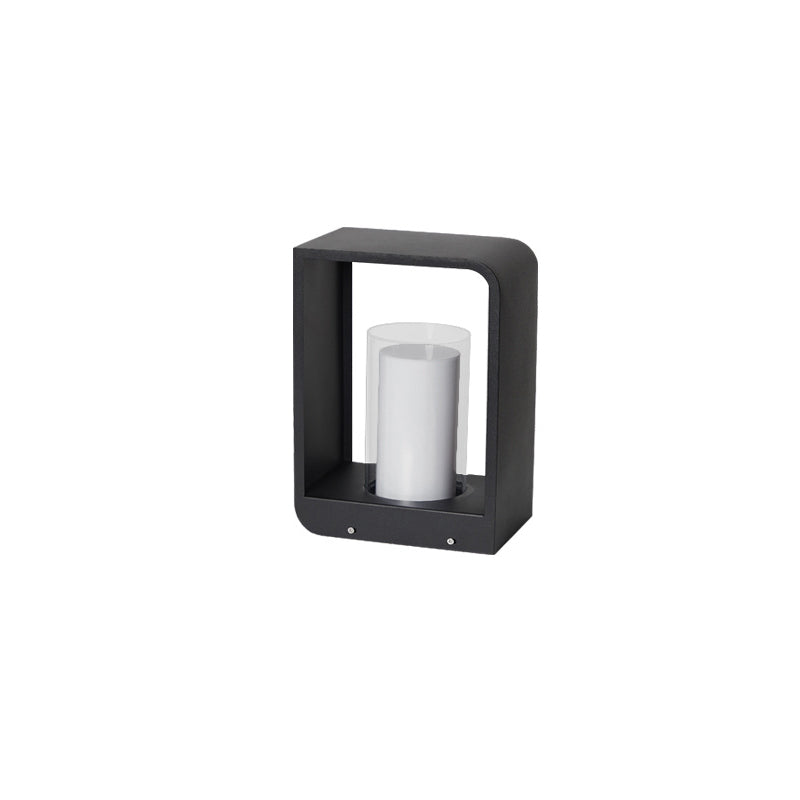Modern Minimalist Square Frame Stainless Steel Acrylic LED Lawn Light Outdoor Landscape Post Light Hardwired or Solar for Garden | Patio and Pathway