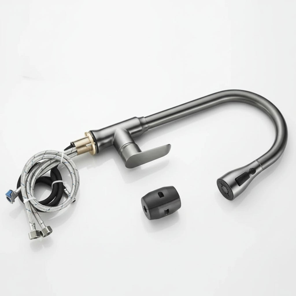 Kitchen Mixer Tap Pull-Out Spray Head Full Swivel Spout with Flexible Hose Sink Tap for Modern Kitchens