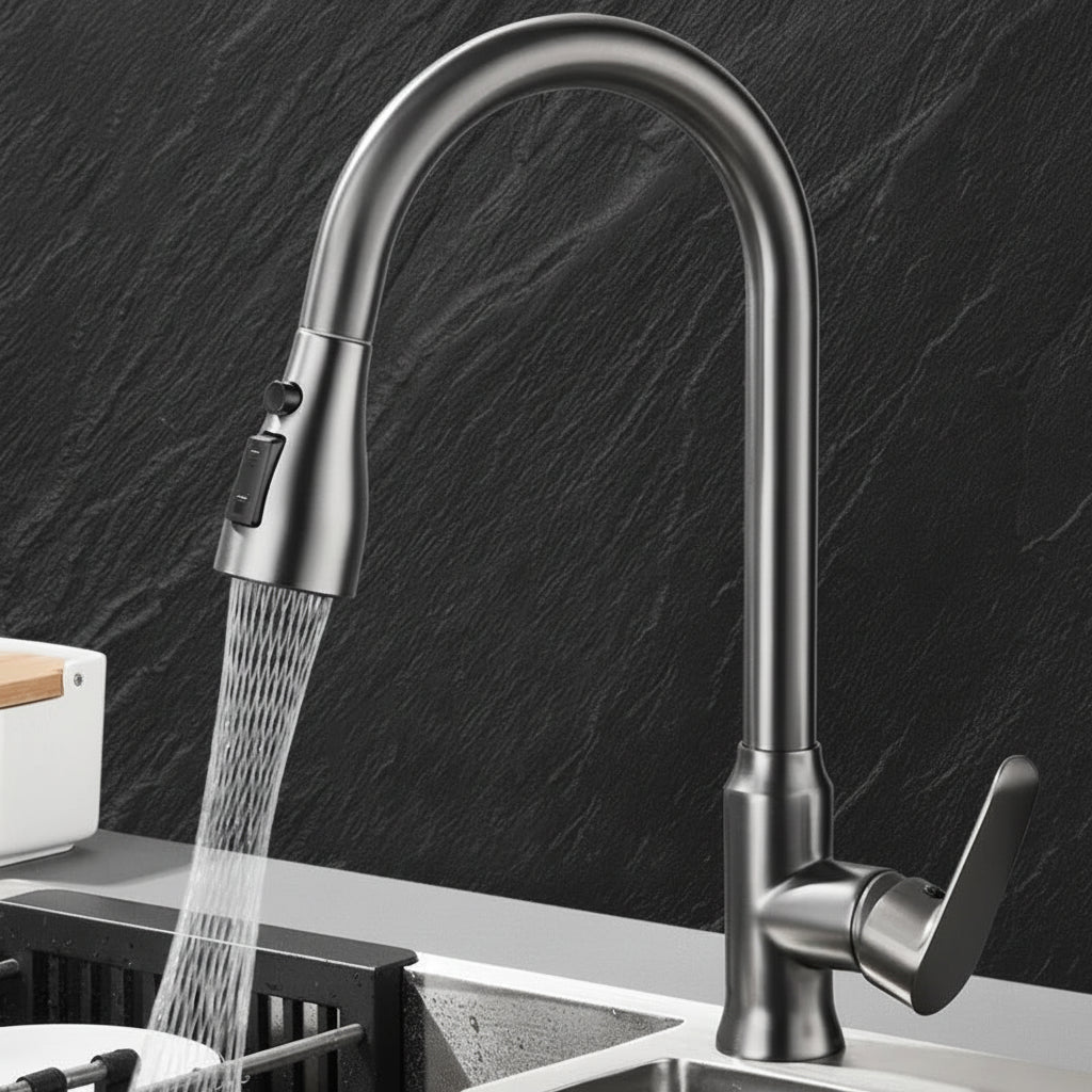 Kitchen Mixer Tap Pull-Out Spray Head Full Swivel Spout with Flexible Hose Sink Tap for Modern Kitchens