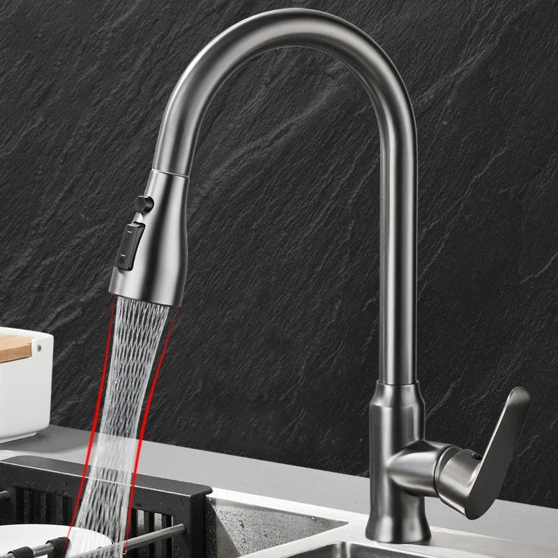Kitchen Mixer Tap Pull-Out Spray Head Full Swivel Spout with Flexible Hose Sink Tap for Modern Kitchens