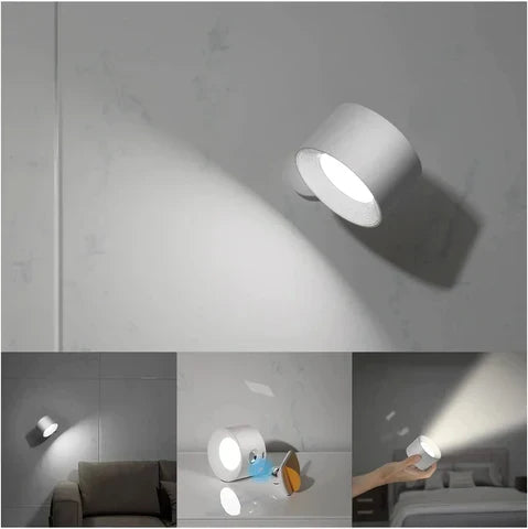 Cordless Wall Light Rechargeable Dimmable LED Reading Lamp Rotating Head Magnetic No-Drill Mount for Bedside | Hallway and Living Room