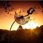 Fairy Garden Stake Sculpture Metal Dandelion Lawn Ornament Weather Resistant Outdoor Decoration for Flower Beds | Garden and Patio