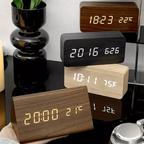 LED Wooden Alarm Clock Voice-Activated Digital Desk Clock Adjustable Brightness USB or Battery Powered for Bedroom | Office and Living Room