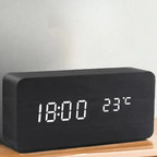 LED Wooden Alarm Clock Voice-Activated Digital Desk Clock Adjustable Brightness USB or Battery Powered for Bedroom | Office and Living Room