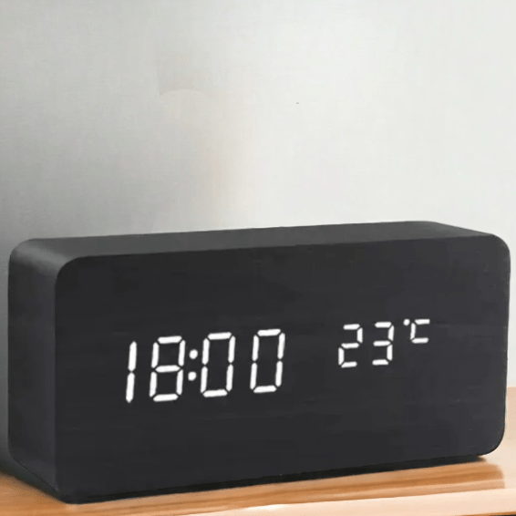 LED Wooden Alarm Clock Voice-Activated Digital Desk Clock Adjustable Brightness USB or Battery Powered for Bedroom | Office and Living Room
