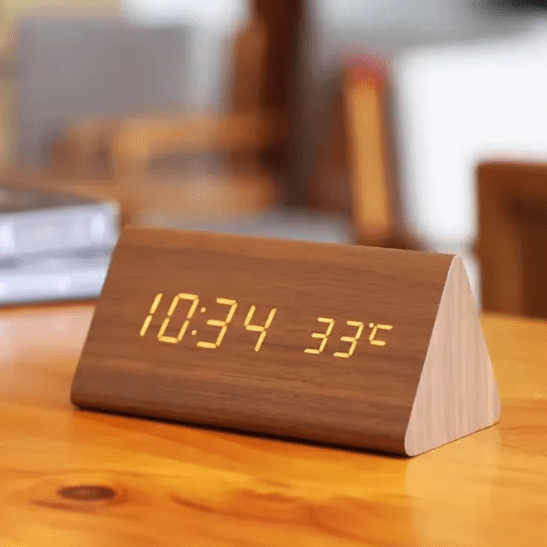 LED Wooden Alarm Clock Voice-Activated Digital Desk Clock Adjustable Brightness USB or Battery Powered for Bedroom | Office and Living Room