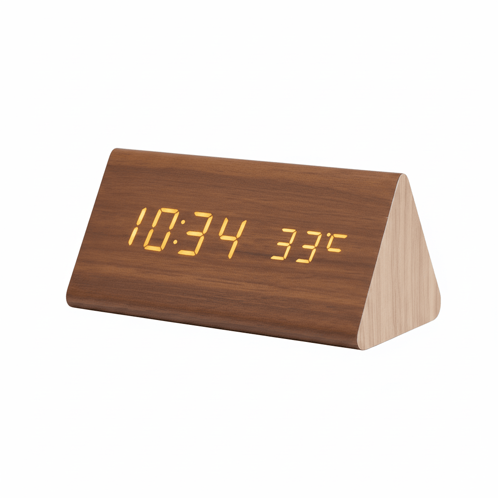 LED Wooden Alarm Clock Voice-Activated Digital Desk Clock Adjustable Brightness USB or Battery Powered for Bedroom | Office and Living Room