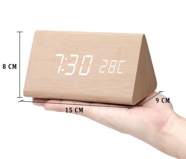 LED Wooden Alarm Clock Voice-Activated Digital Desk Clock Adjustable Brightness USB or Battery Powered for Bedroom | Office and Living Room