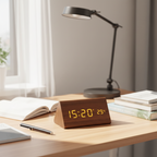 LED Wooden Alarm Clock Voice-Activated Digital Desk Clock Adjustable Brightness USB or Battery Powered for Bedroom | Office and Living Room