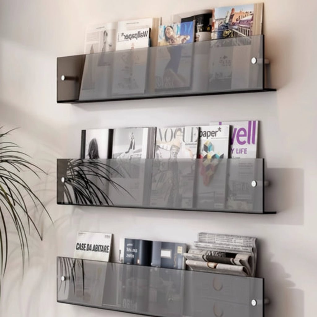 Magazine Rack Wall Mounted Acrylic Magazine Holder Minimalist Storage for Living Room | Office and Waiting Area