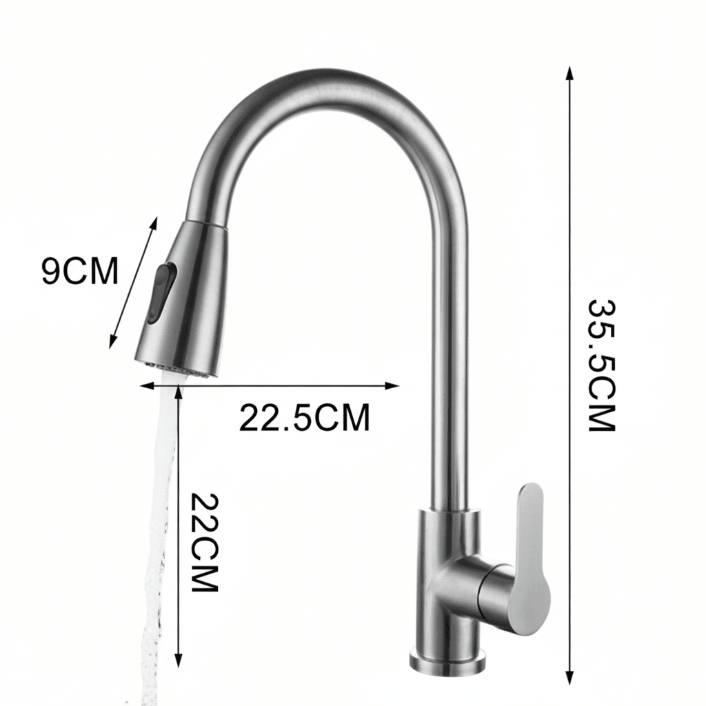 Kitchen Mixer Tap Pull-Out Spray Head Full Swivel Spout with Flexible Hose Sink Tap for Modern Kitchens