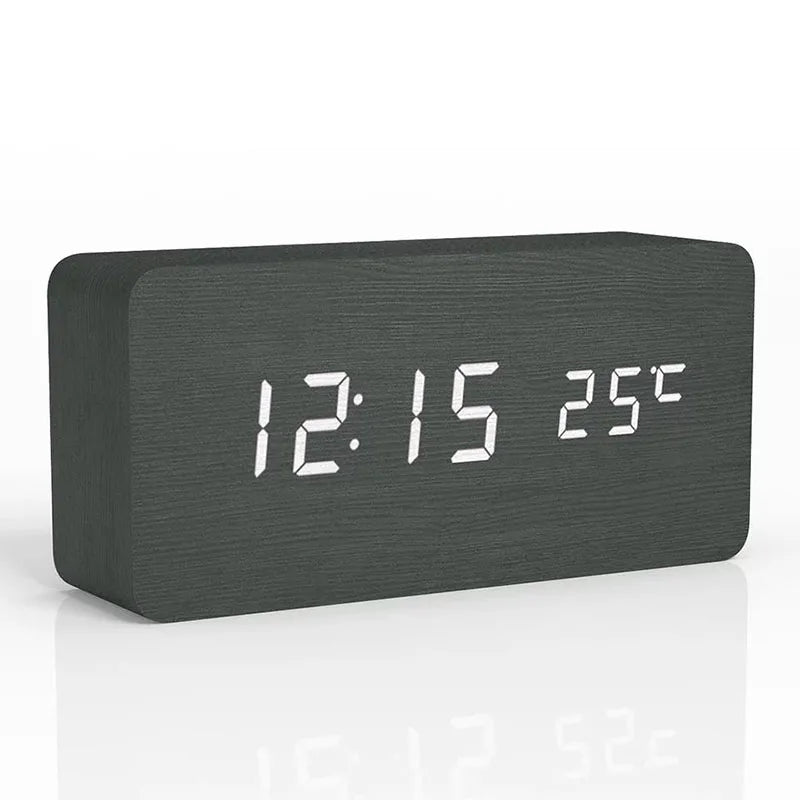 Digital Alarm Clock Wooden LED Display Silent Bedside Clock Modern Design for Bedroom | Office and Nightstand