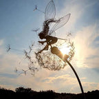 Fairy Garden Stake Sculpture Metal Dandelion Lawn Ornament Weather Resistant Outdoor Decoration for Flower Beds | Garden and Patio