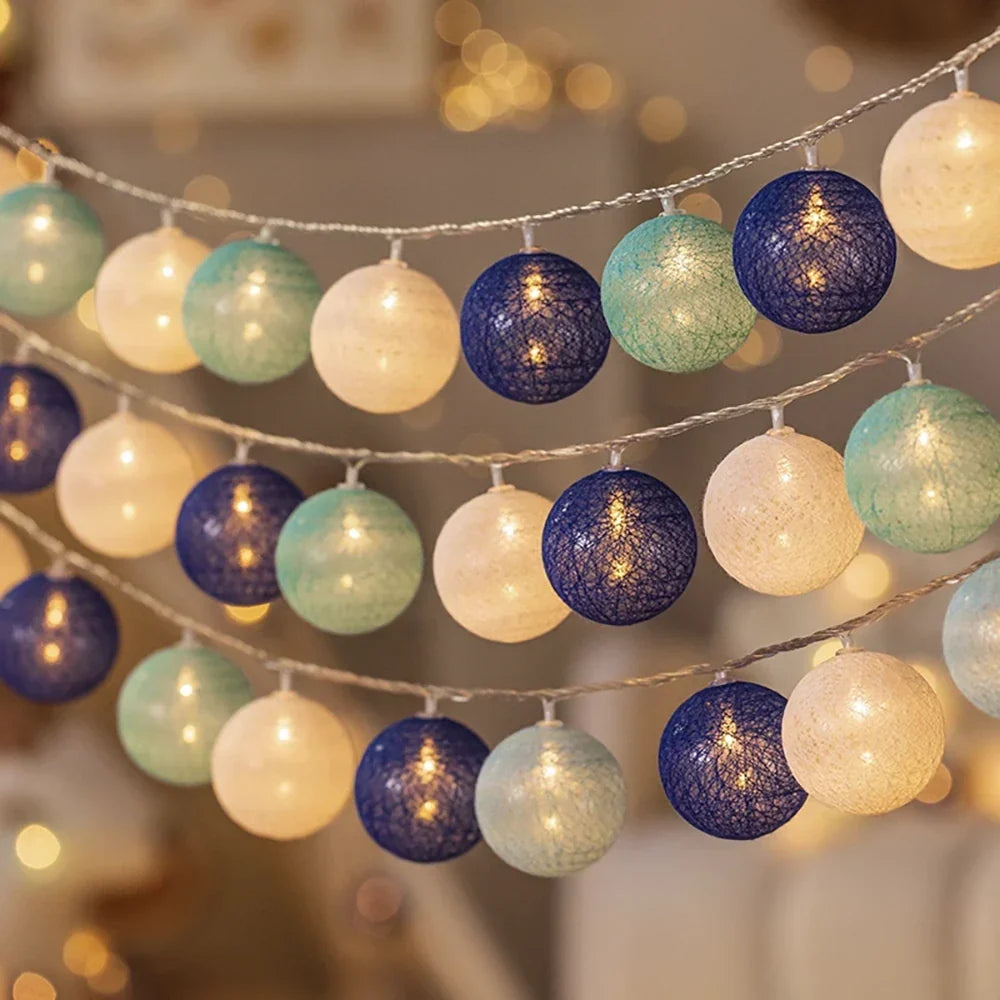 Cotton Ball String Lights LED Fairy Light Garland USB or Battery Powered Warm Glow for Bedroom | Nursery and Party Decoration