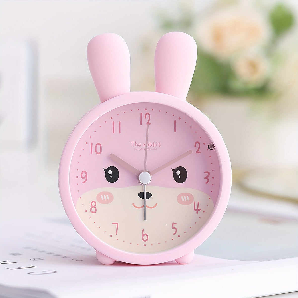 Kids Silent Alarm Clock with Night Light Cute Bunny Design Battery Operated for Children's Bedroom | Nursery and Desk
